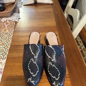 Crown & Ivy Snakeskin Mules - Black and Brown
